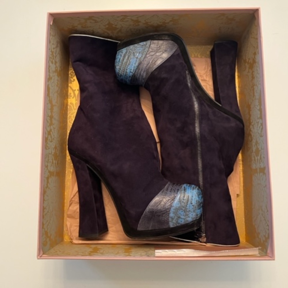 Miu Miu high heel suede and leather blue boots, Fall 2012 size 41